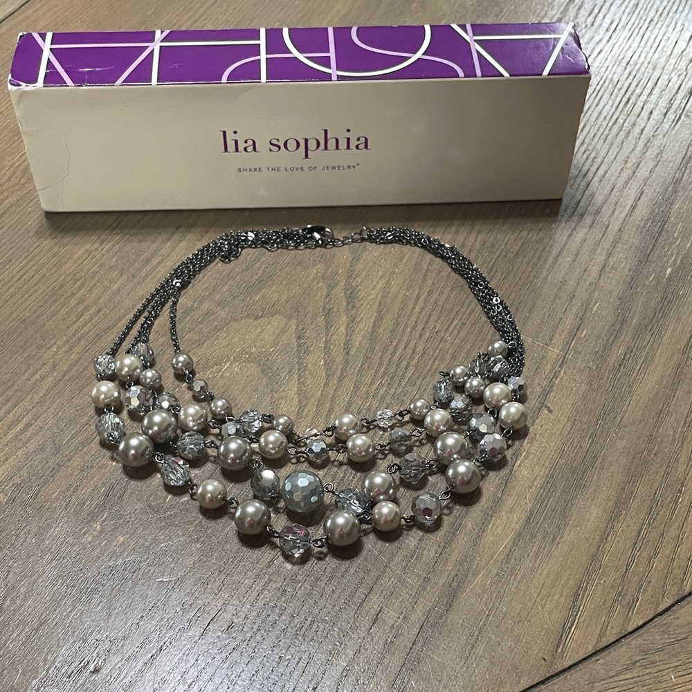 Lia Sophia Multi-Strand Pearl and Silver Necklace